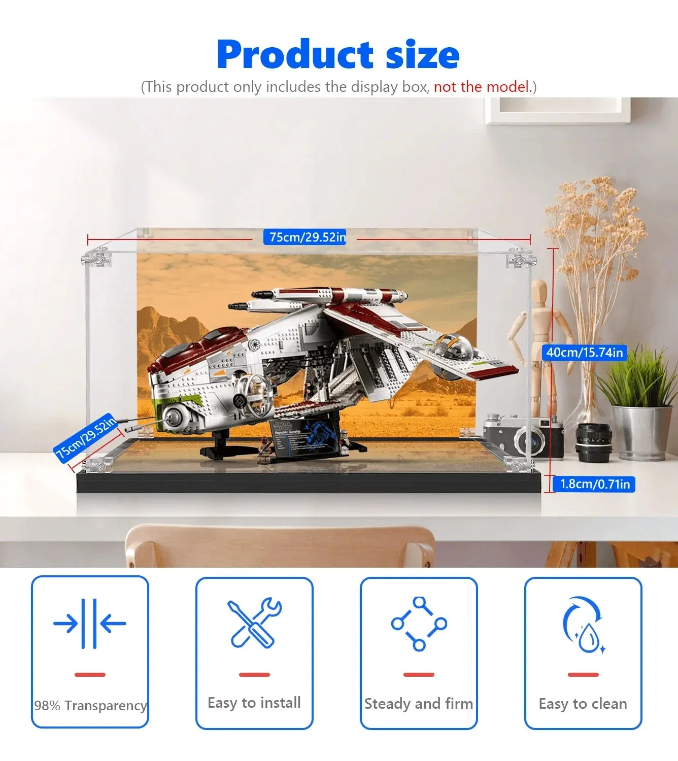 Premium akrilinė eksponavimo dėžė LEGO® Star Wars™ Republic Gunship™ (75309) — 3