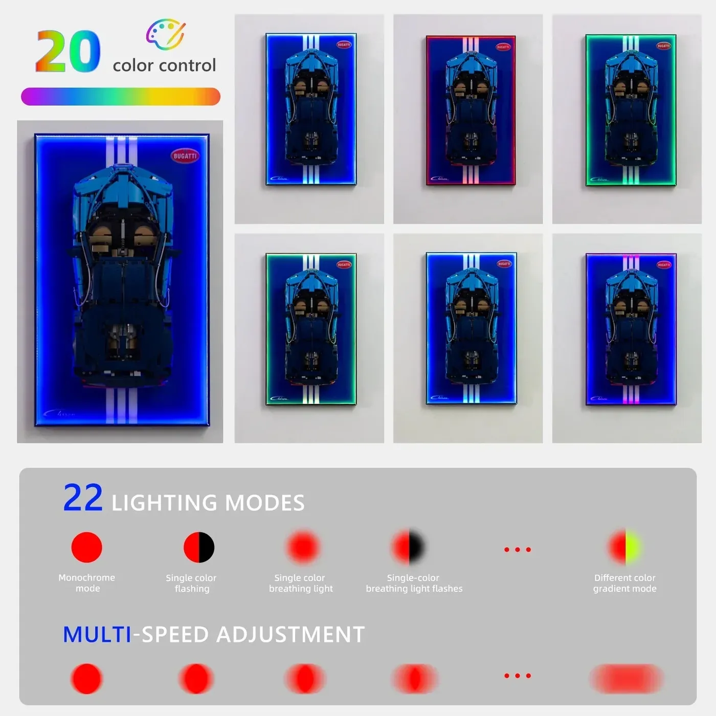 Väggmonterad displayram för LEGO 42083 Technic™ Bugatti Chiron-bil — 11