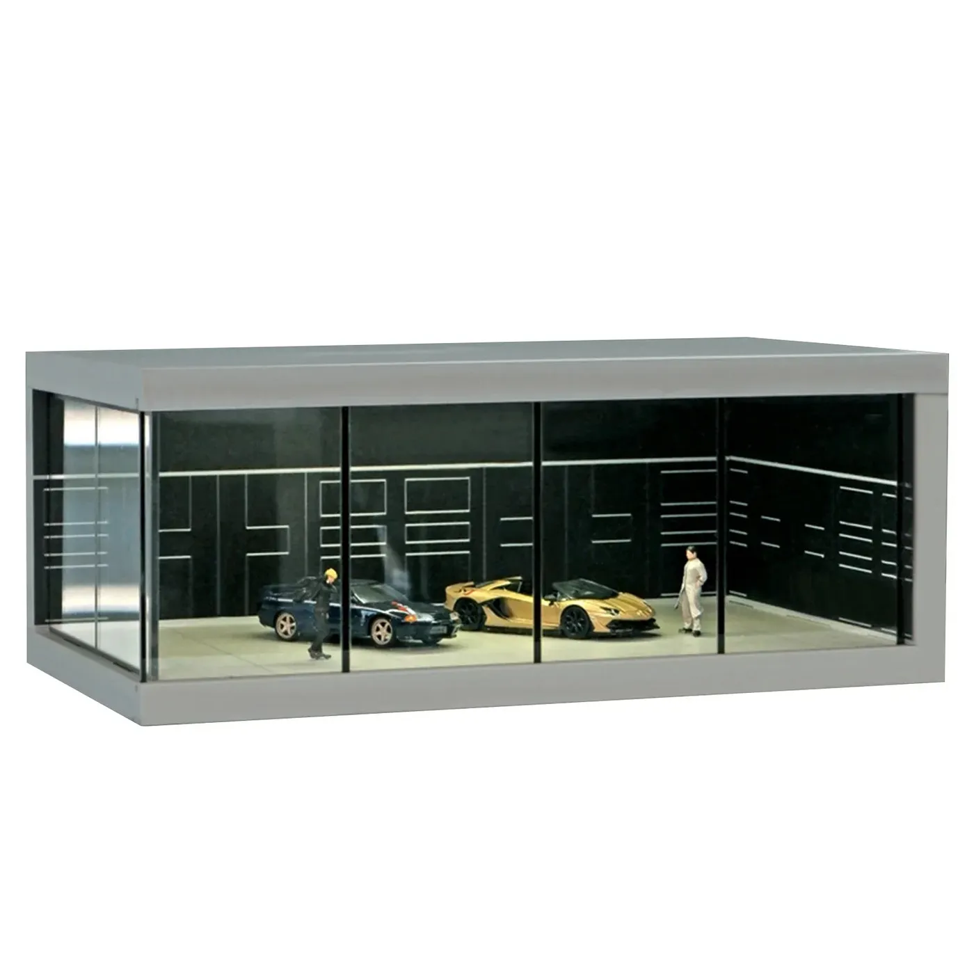 Display Case for 1: 64 scale diecast car models, garage scene model with built-in LED lights.