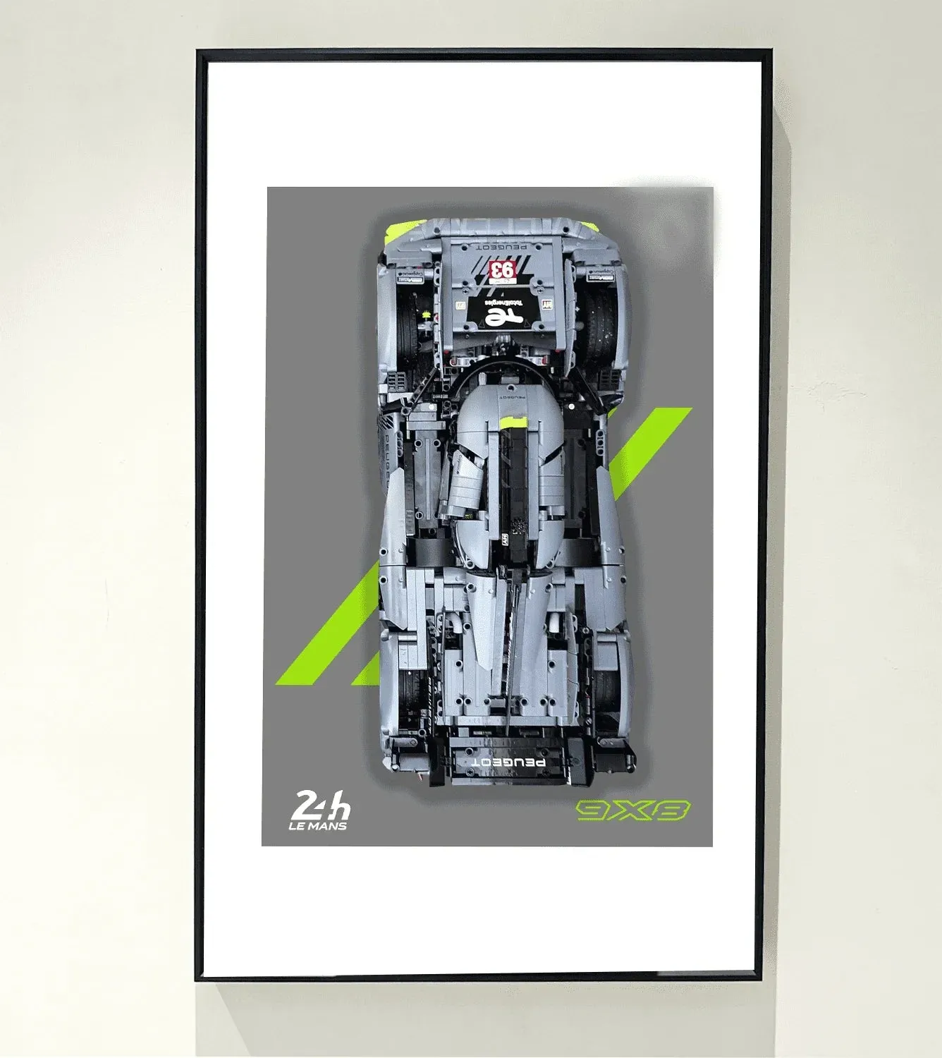 Väggmonterad displayram för LEGO 42156 Technic™ PEUGEOT 9X8 24H Le Mans Hybrid Hypercar