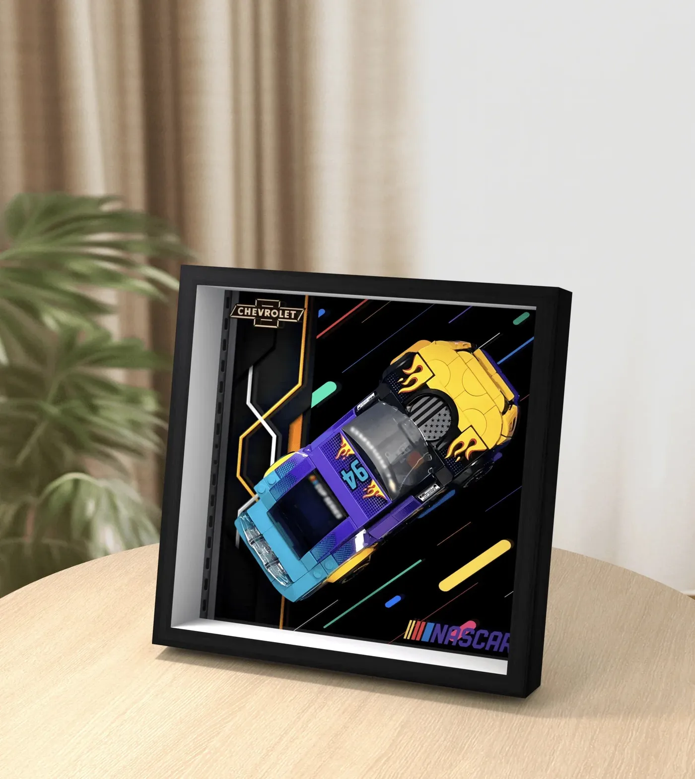 Displayram för bilmodellen LEGO Speed Champions 2024 NASCAR Next Gen Chevrolet Camaro ZL1 76935