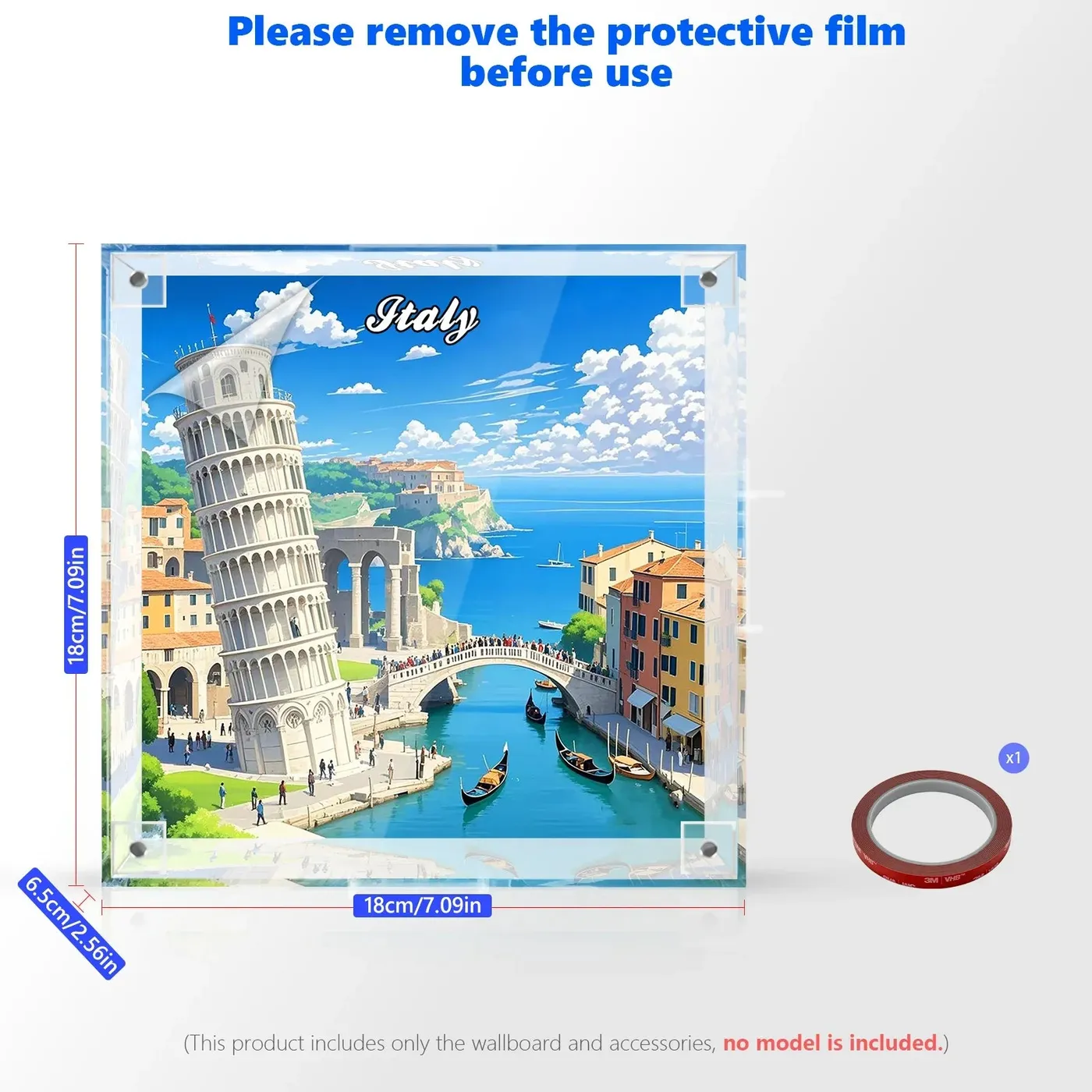 Ramka ekspozycyjna do LEGO Italy Postcard 40818, jednoczęściowy akryl – dekoracja ścienna 3D i ekspozycja na biurko — 2