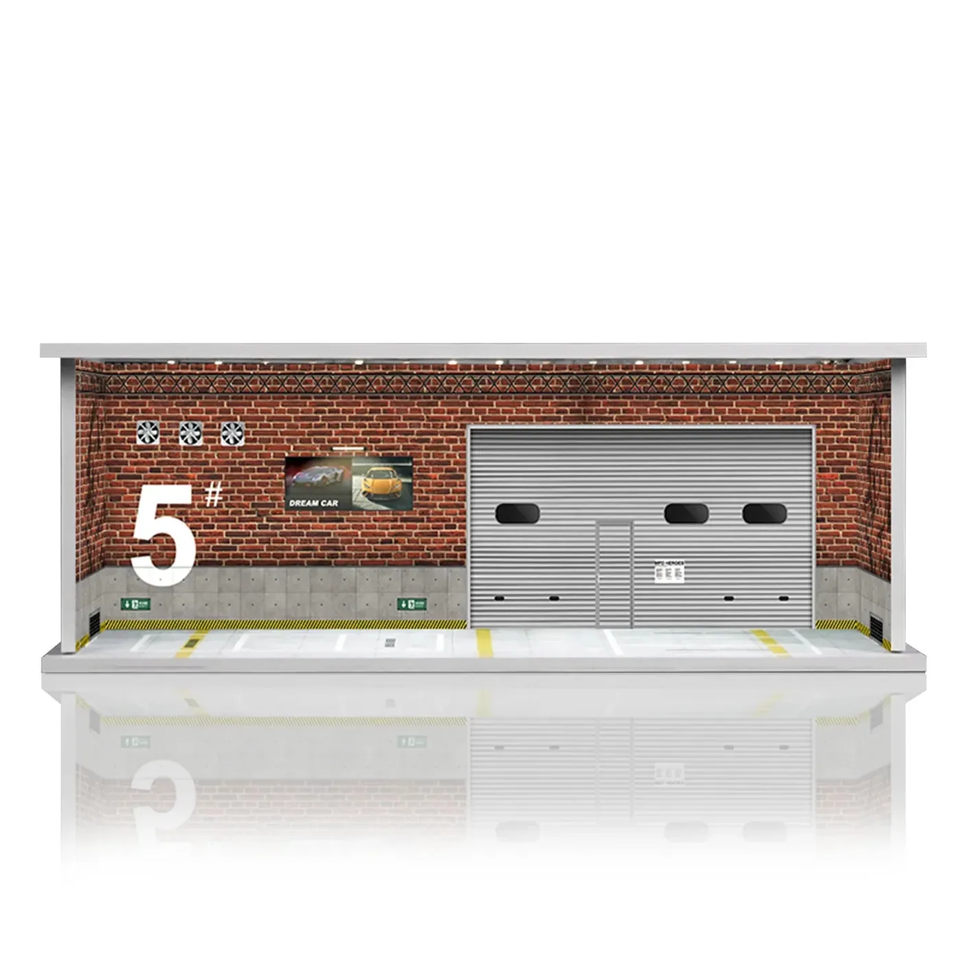Exklusiv stapelbar monter med garagediorama för samlingar av pressgjutna minibilar i skala 1:64 — 7