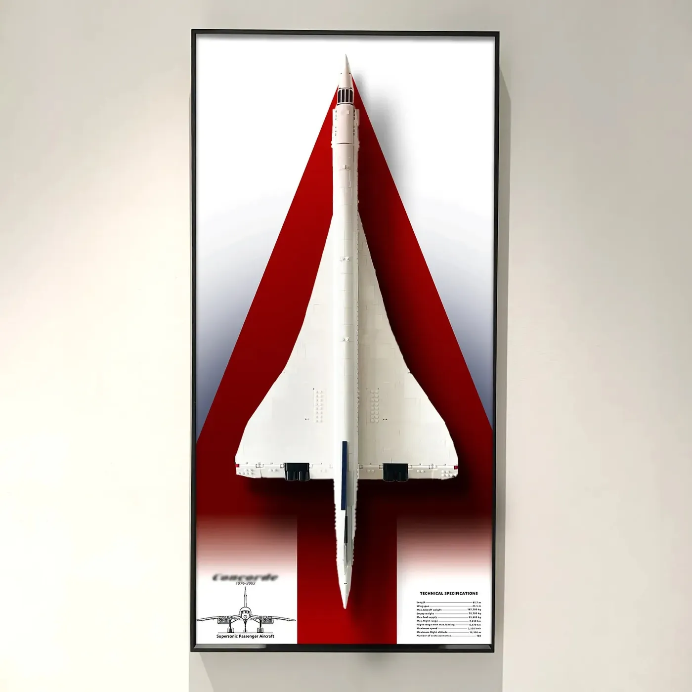 Väggmonterad displayram för LEGO Concorde 10318