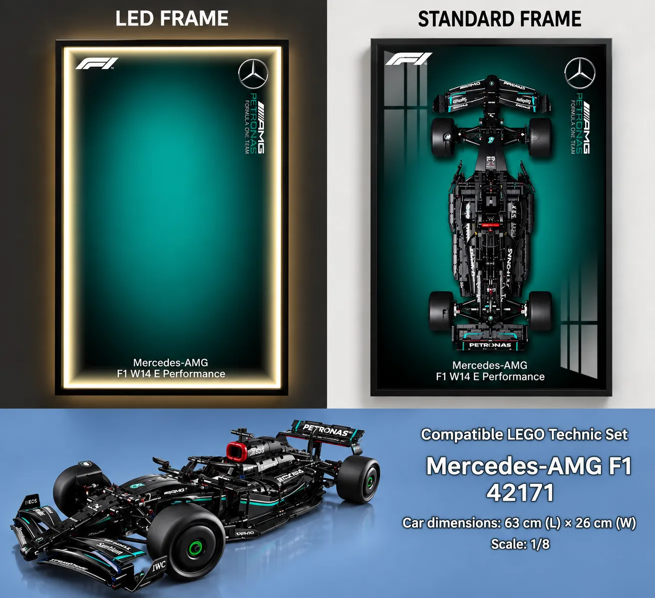 Väggmonterad displayram för LEGO® Technic™ Mercedes-AMG F1 W14 E Performance (42171) — 2
