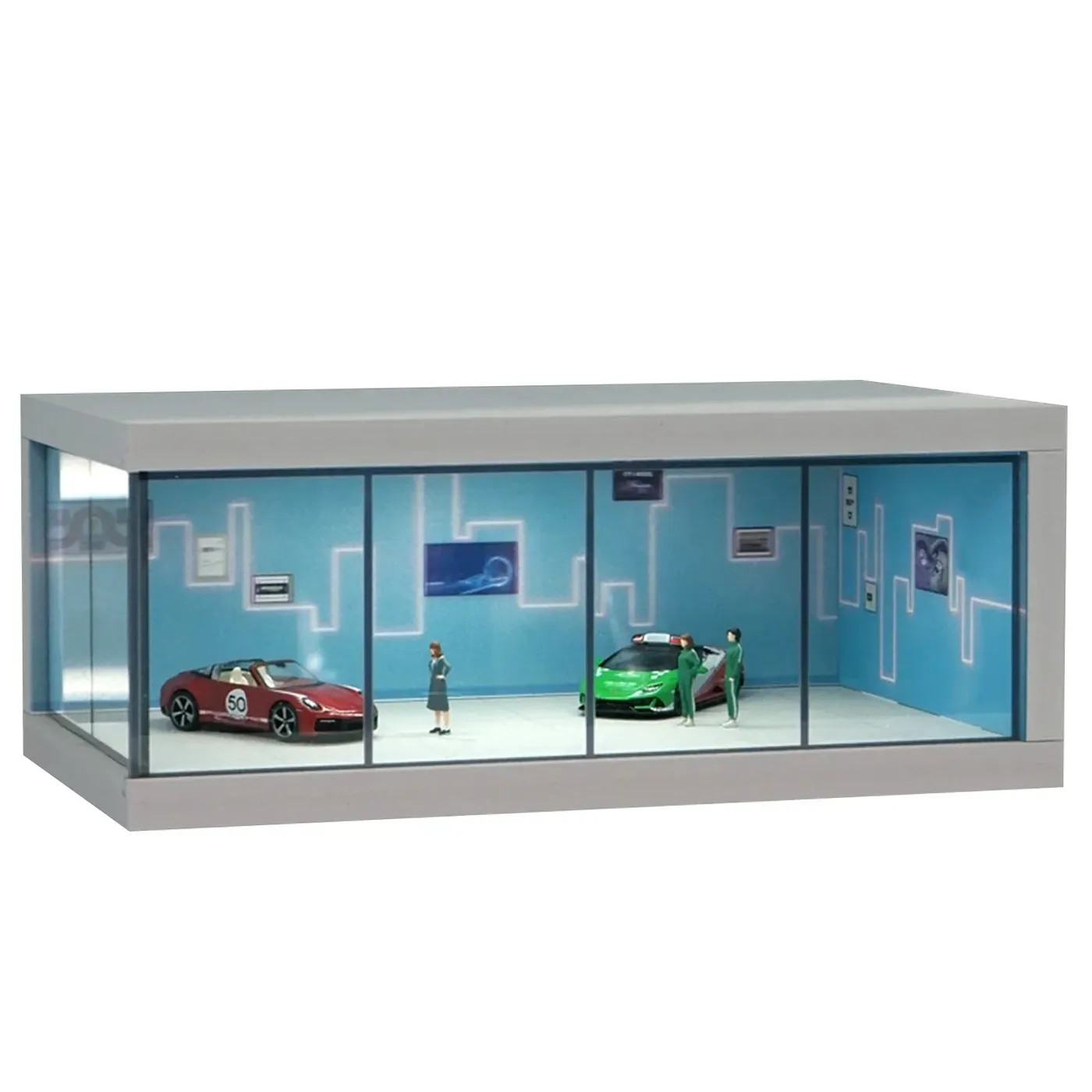 Display Case for 1: 64 scale diecast car models, garage scene model with built-in LED lights. — 5