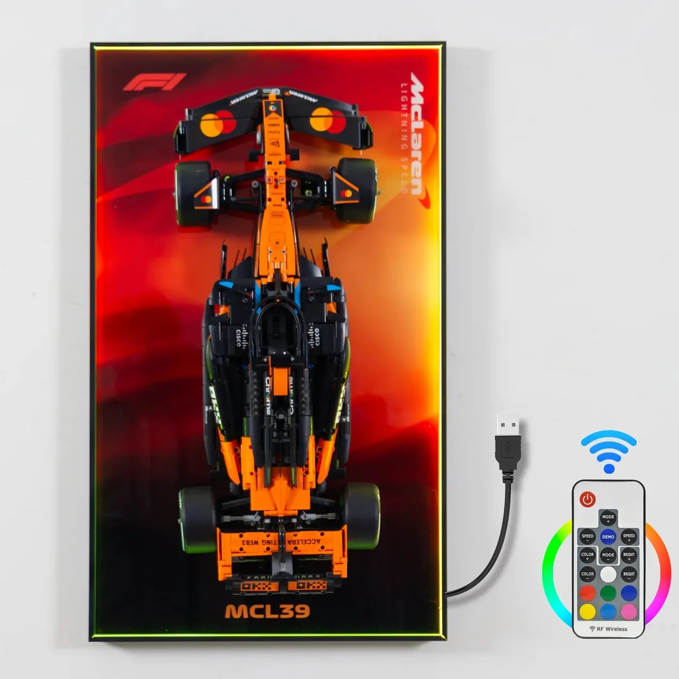 Premium sieninis eksponavimo rėmas, skirtas LEGO Technic McLaren MCL39 F1 Car (42228) — 30