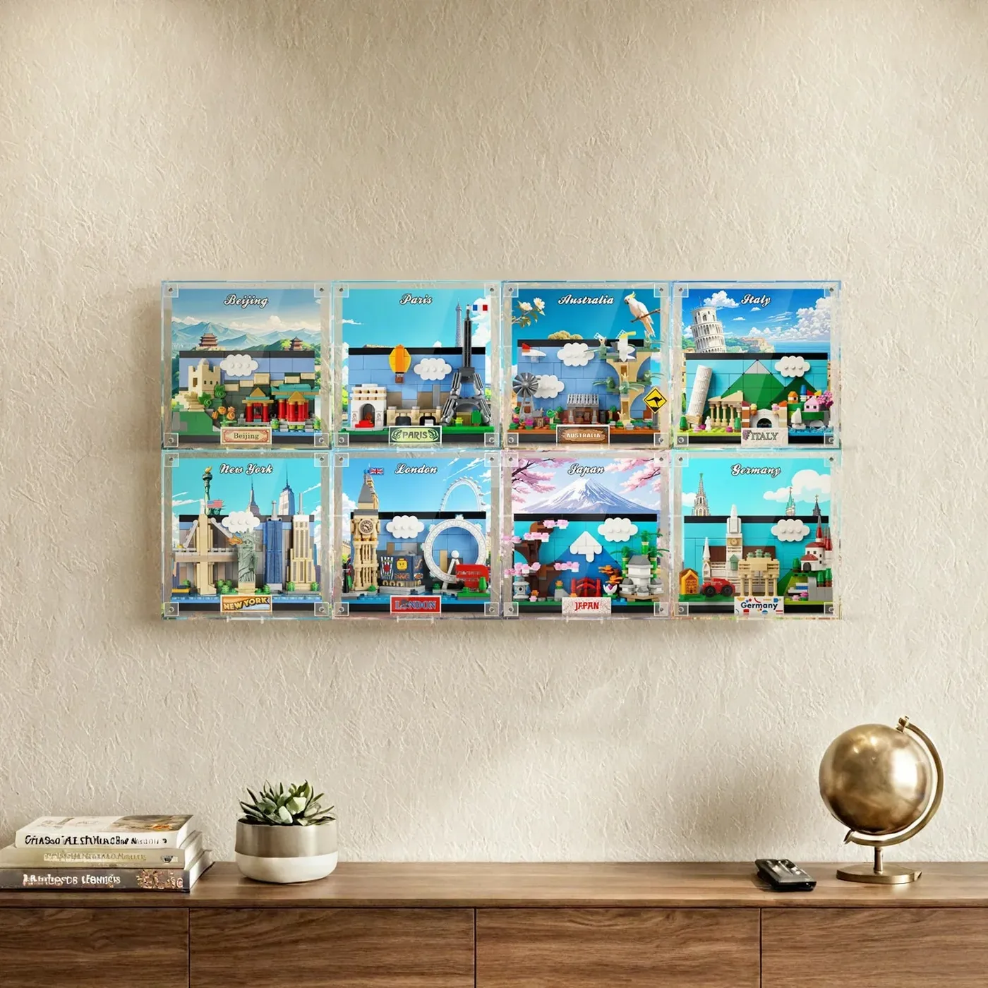 Displayrahmen für LEGO Australia Postcard 40651 aus einteiligem Acryl – 3D-Wandbild & Schreibtisch-Vitrine — 4