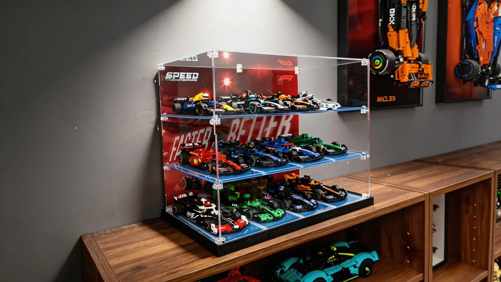 Die ultimative LEGO Speed Champions Vitrine: 12 Autos in einer Garage mit 3 Ebenen