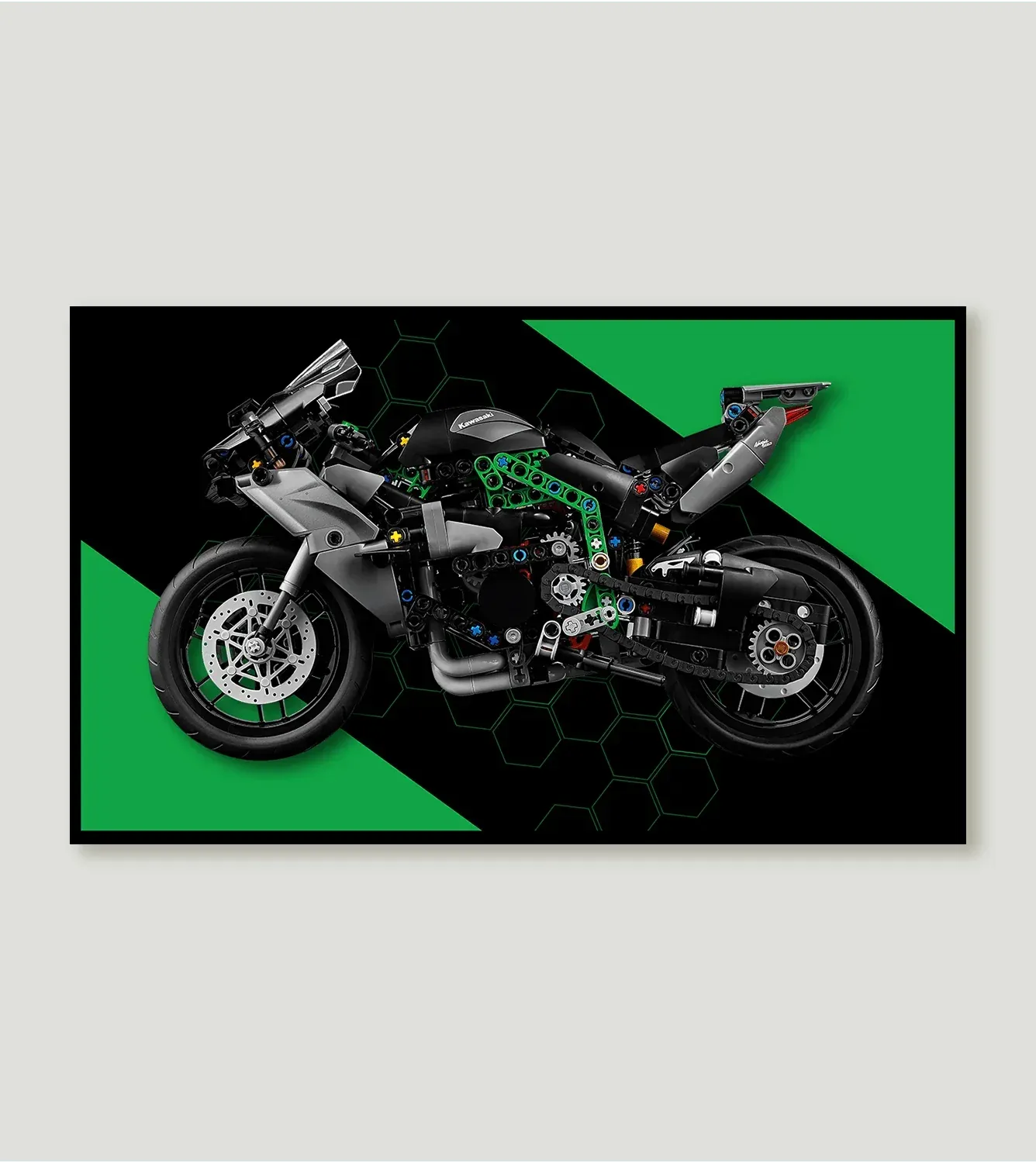 Väggmonterad displayram för LEGO Technic Kawasaki Ninja H2R 42170 (50 cm x 30 cm)