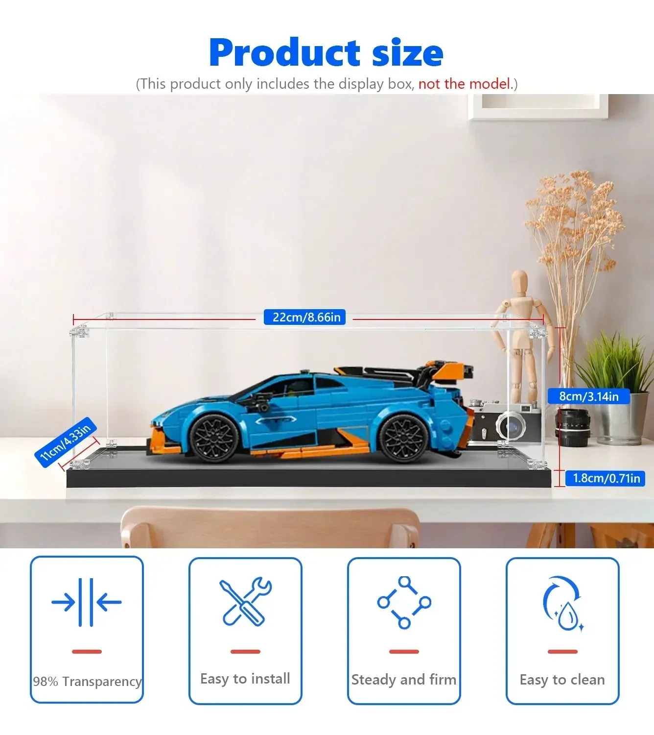 Vitrine für LEGO® Speed Champions Lamborghini Revuelto & Huracán STO 77238 (Blau) — 6
