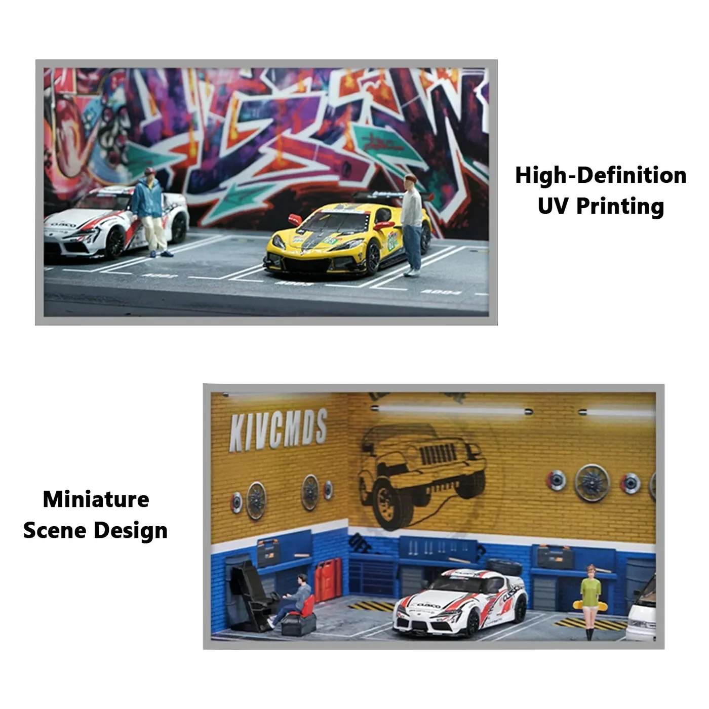 Exklusiv stapelbar monter med garagediorama för samlingar av pressgjutna minibilar i skala 1:64 — 11