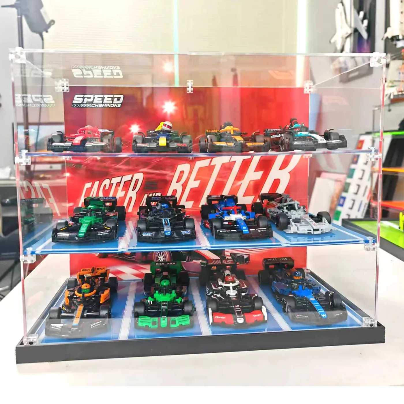 Gablota ekspozycyjna na 12 samochodów LEGO Speed Champions | 3-poziomowe rozwiązanie do ekspozycji samochodów LEGO — 4