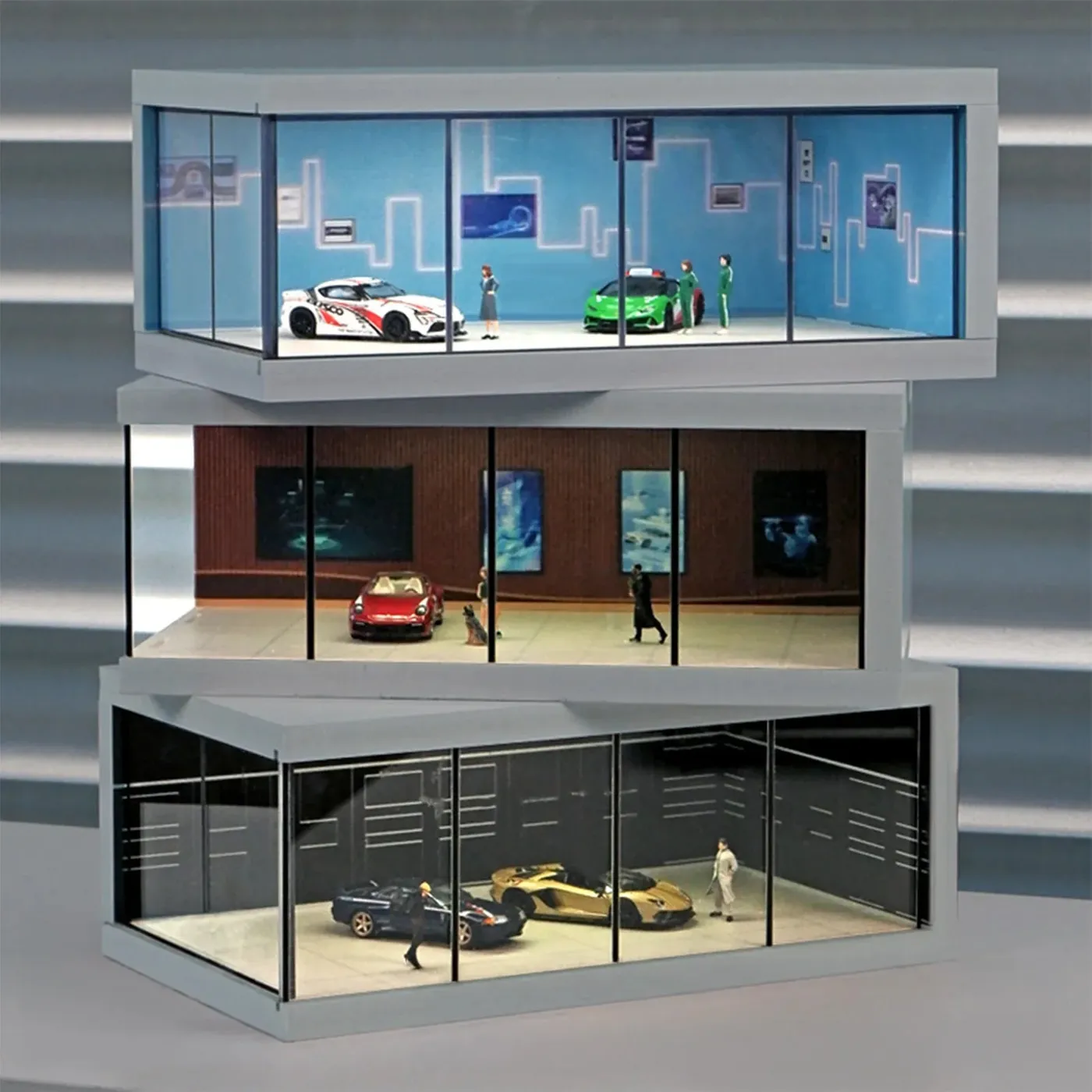 Display Case for 1: 64 scale diecast car models, garage scene model with built-in LED lights. — 10