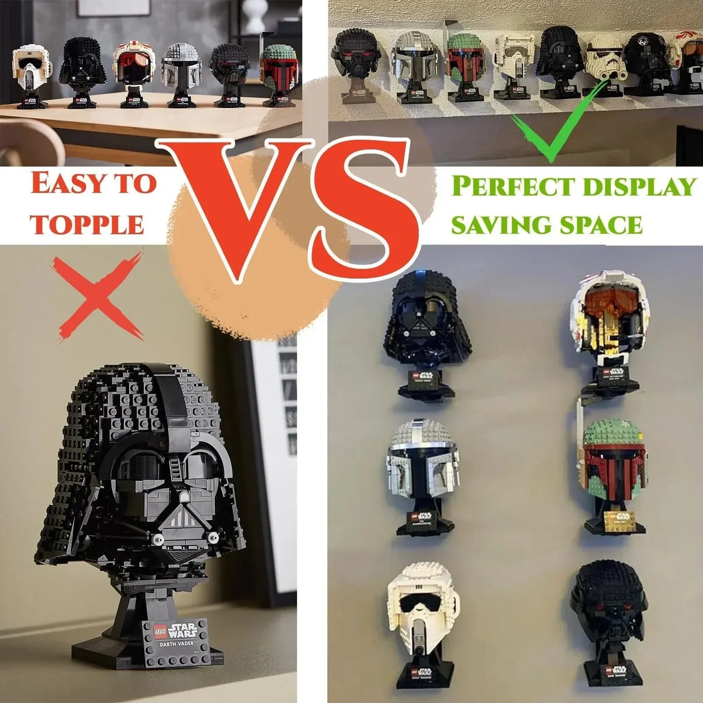 Displayregal für LEGO, kompatibel mit allen Standard-LEGO-Helmen: Boba Fett 75277/Tie Fighter Pilot 75274/Stormtrooper 75276 — 4