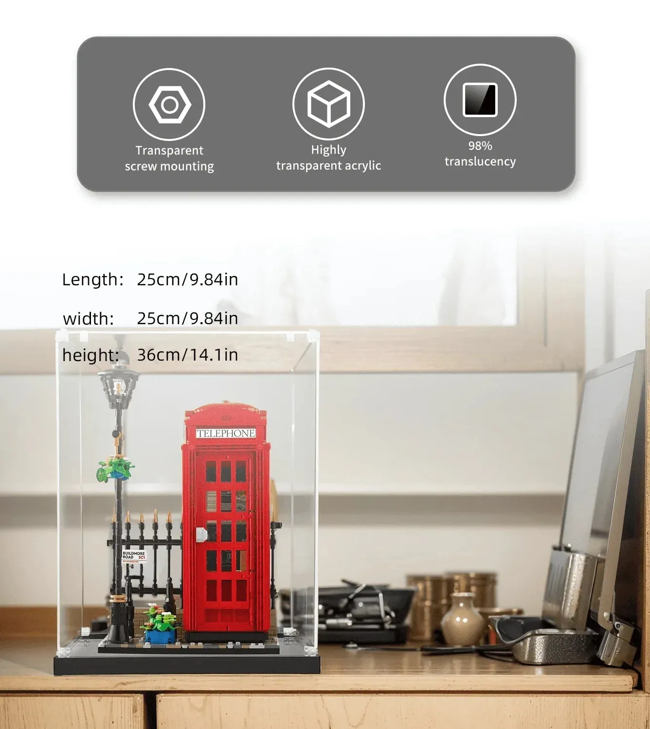 Display case for LEGO Creator Red London Telephone Box 21347 — 5