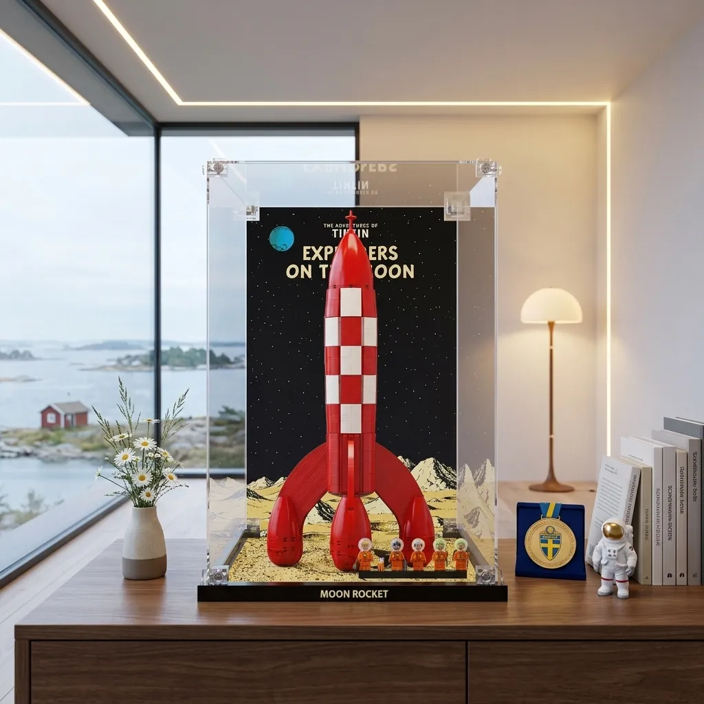 Ochrona dziedzictwa Hergé: najlepsze rozwiązanie ekspozycyjne dla LEGO® Ideas Tintin Moon Rocket 21367