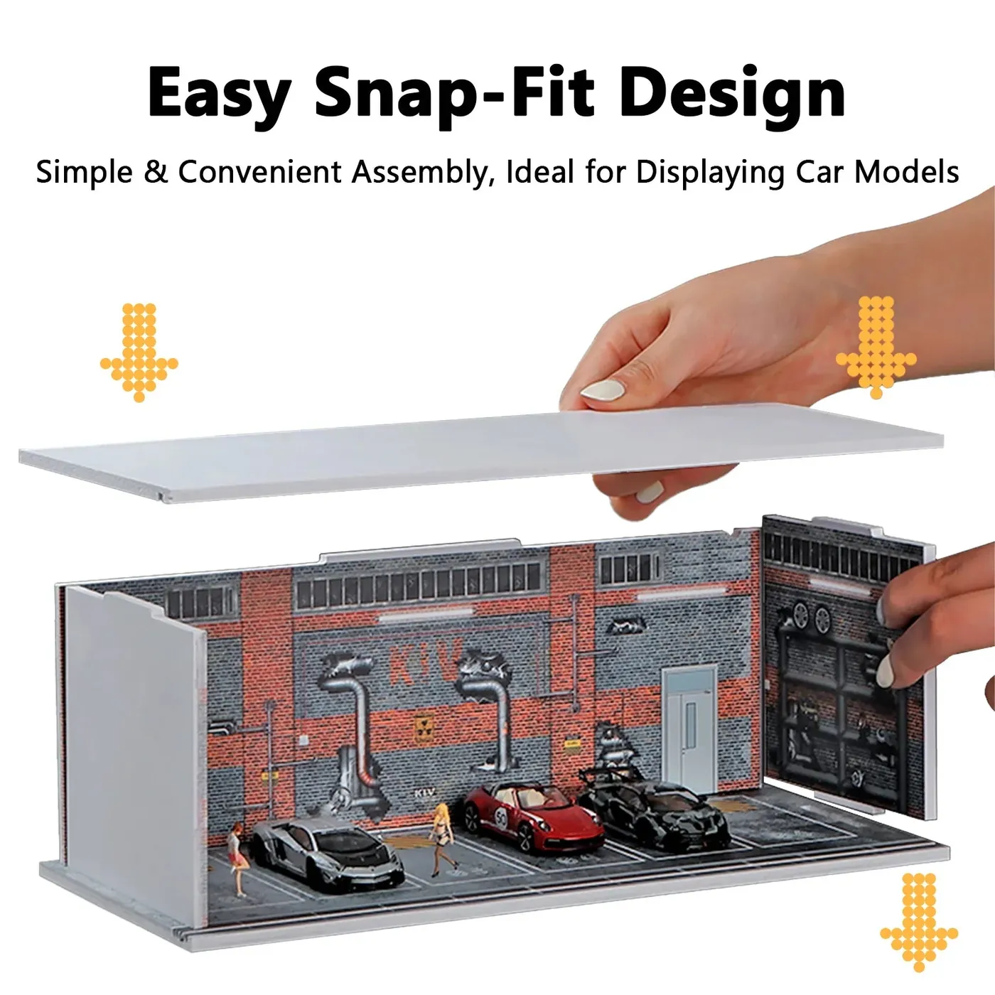 Exklusiv stapelbar monter med garagediorama för samlingar av pressgjutna minibilar i skala 1:64 — 9