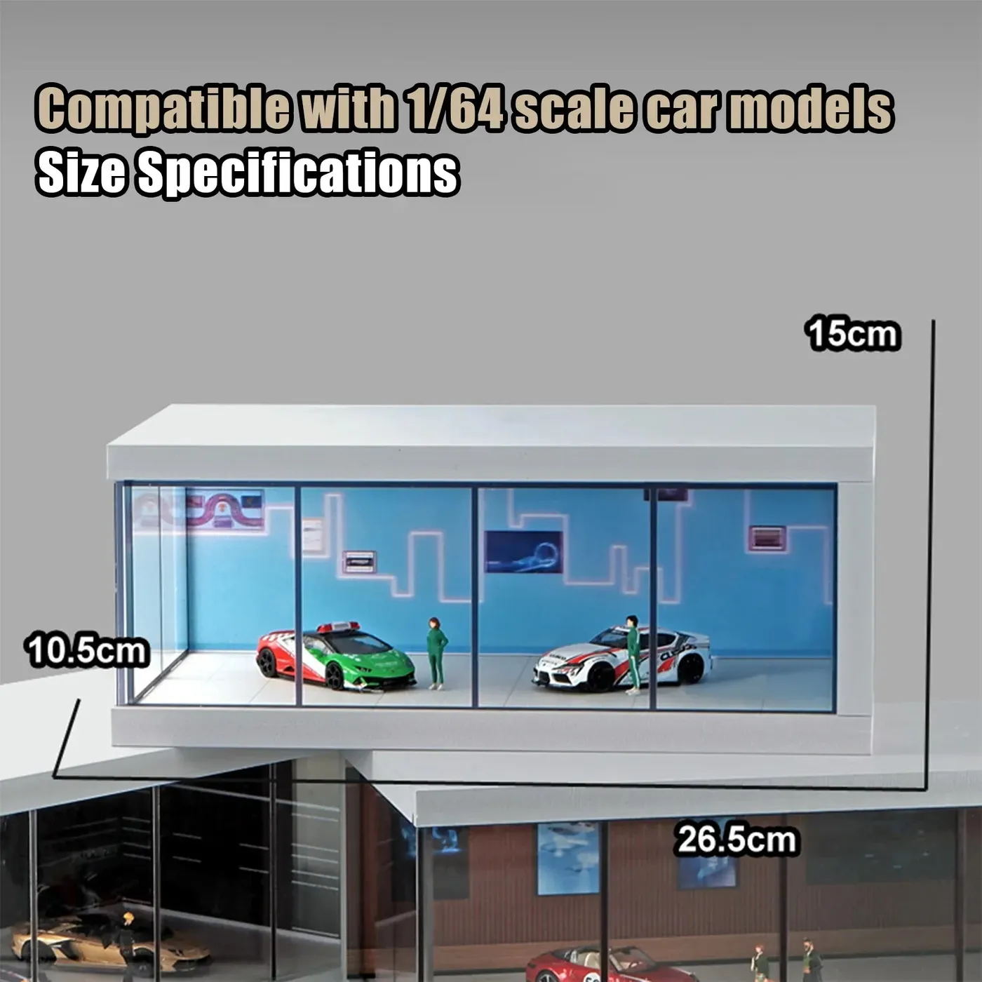 Display Case for 1: 64 scale diecast car models, garage scene model with built-in LED lights. — 7