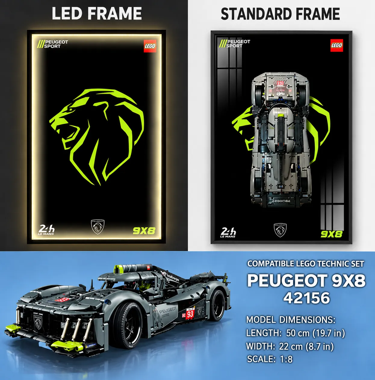 Wand-Displayrahmen für LEGO® 42156 Technic™ PEUGEOT 9X8 24H Le Mans Hybrid Hypercar — 2