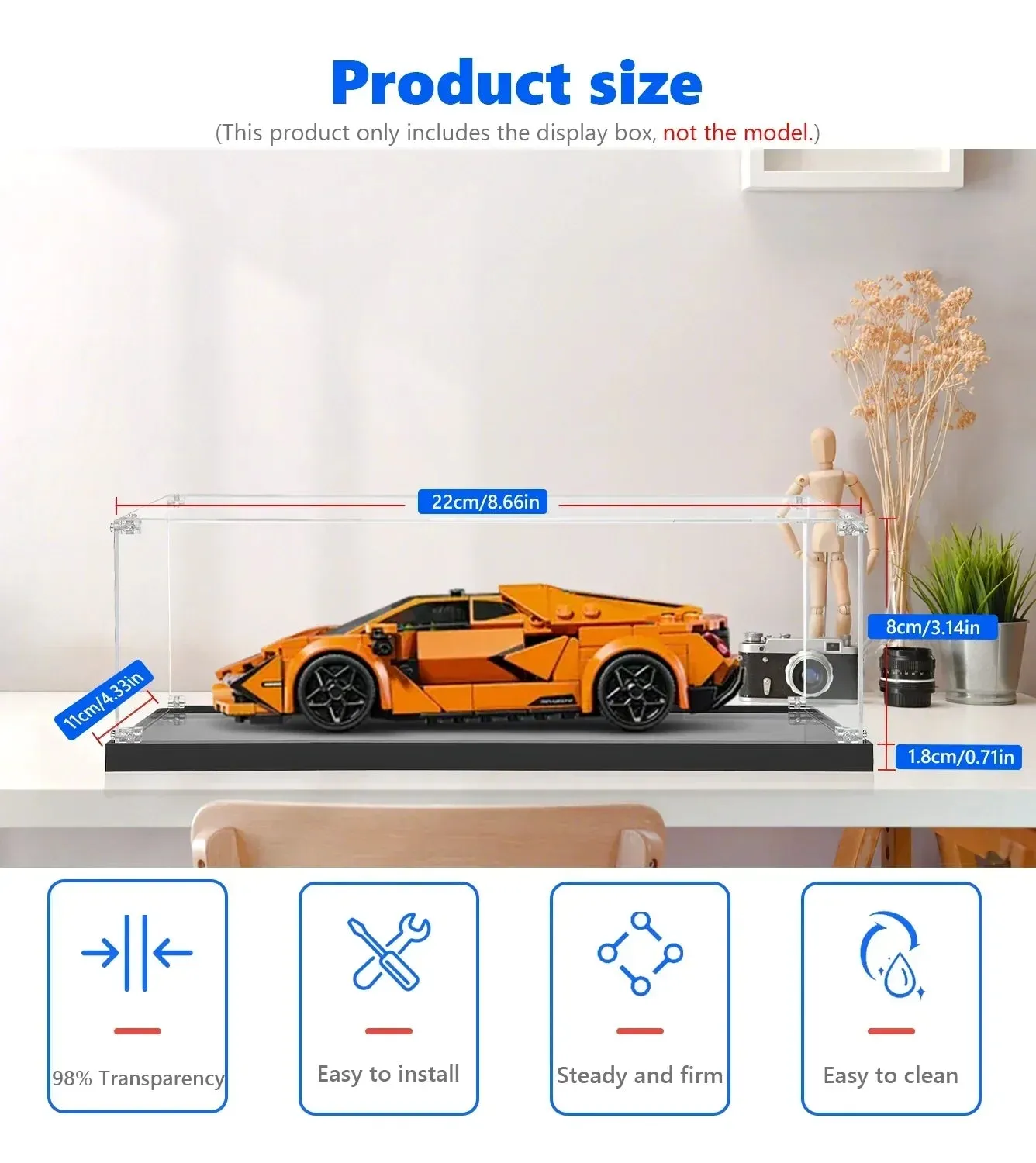 Display Case for LEGO® Speed Champions Lamborghini Revuelto & Huracán STO 77238 (Orang) — 6
