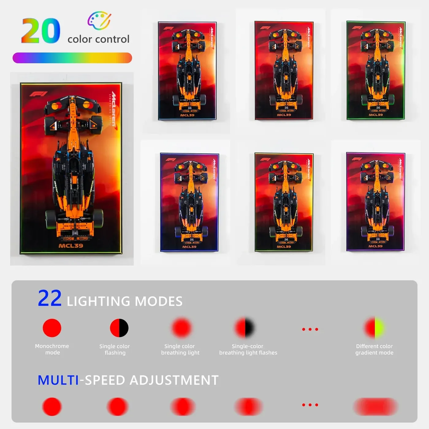 Premium sieninis eksponavimo rėmas, skirtas LEGO Technic McLaren MCL39 F1 Car (42228) — 21
