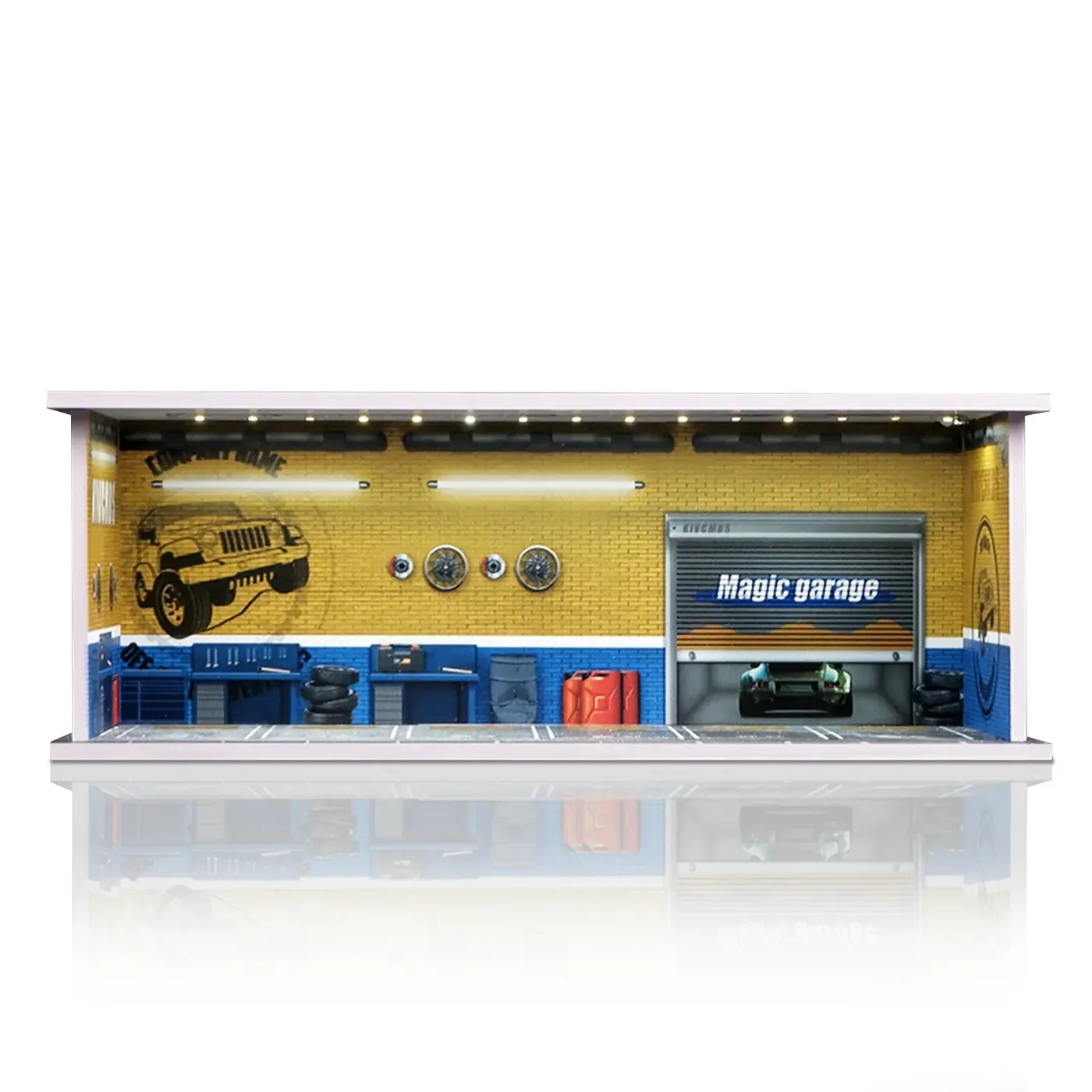 Exklusiv stapelbar monter med garagediorama för samlingar av pressgjutna minibilar i skala 1:64 — 6