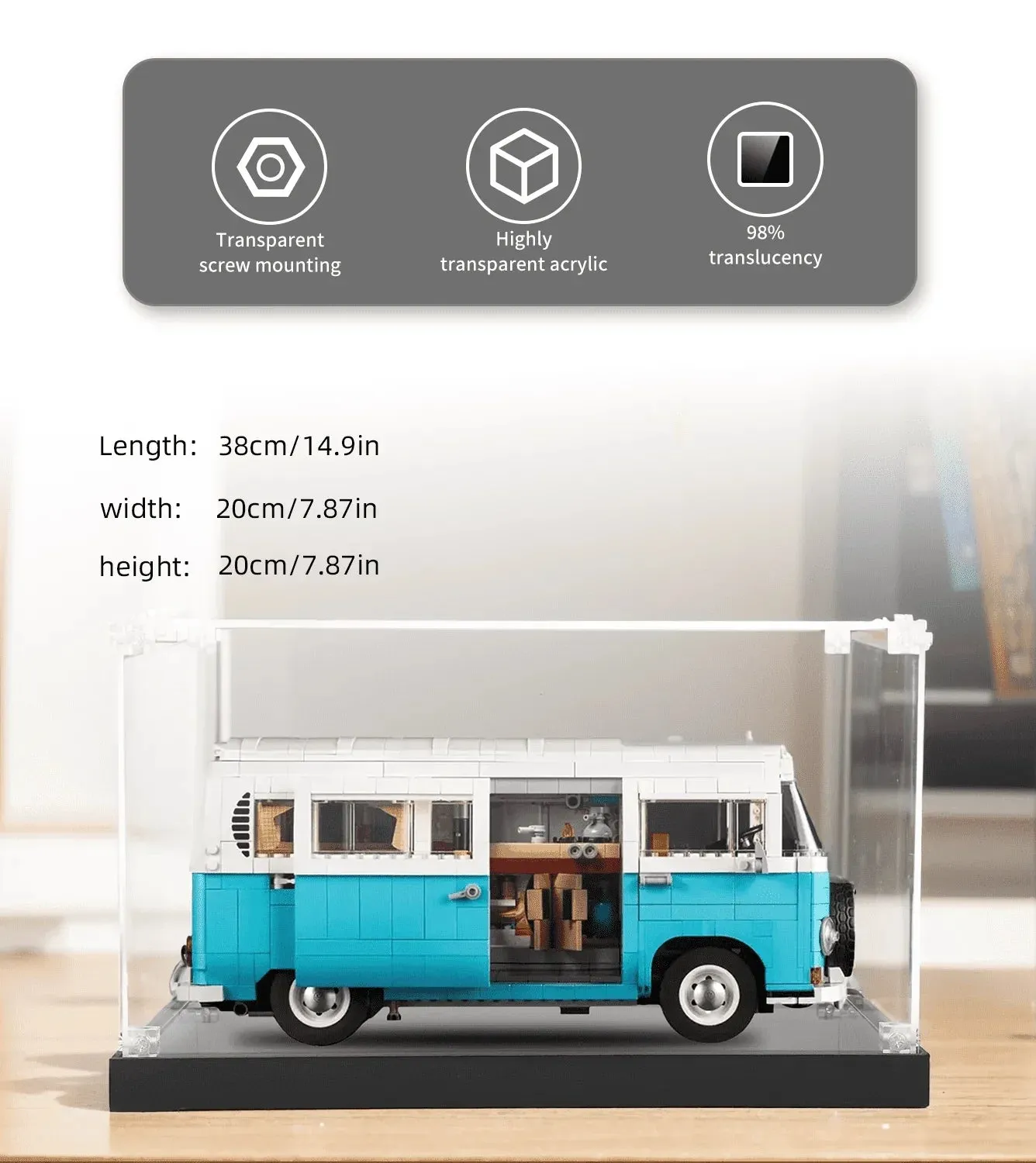 Display Case for Lego Volkswagen T2 Camper Van 10279 — 6