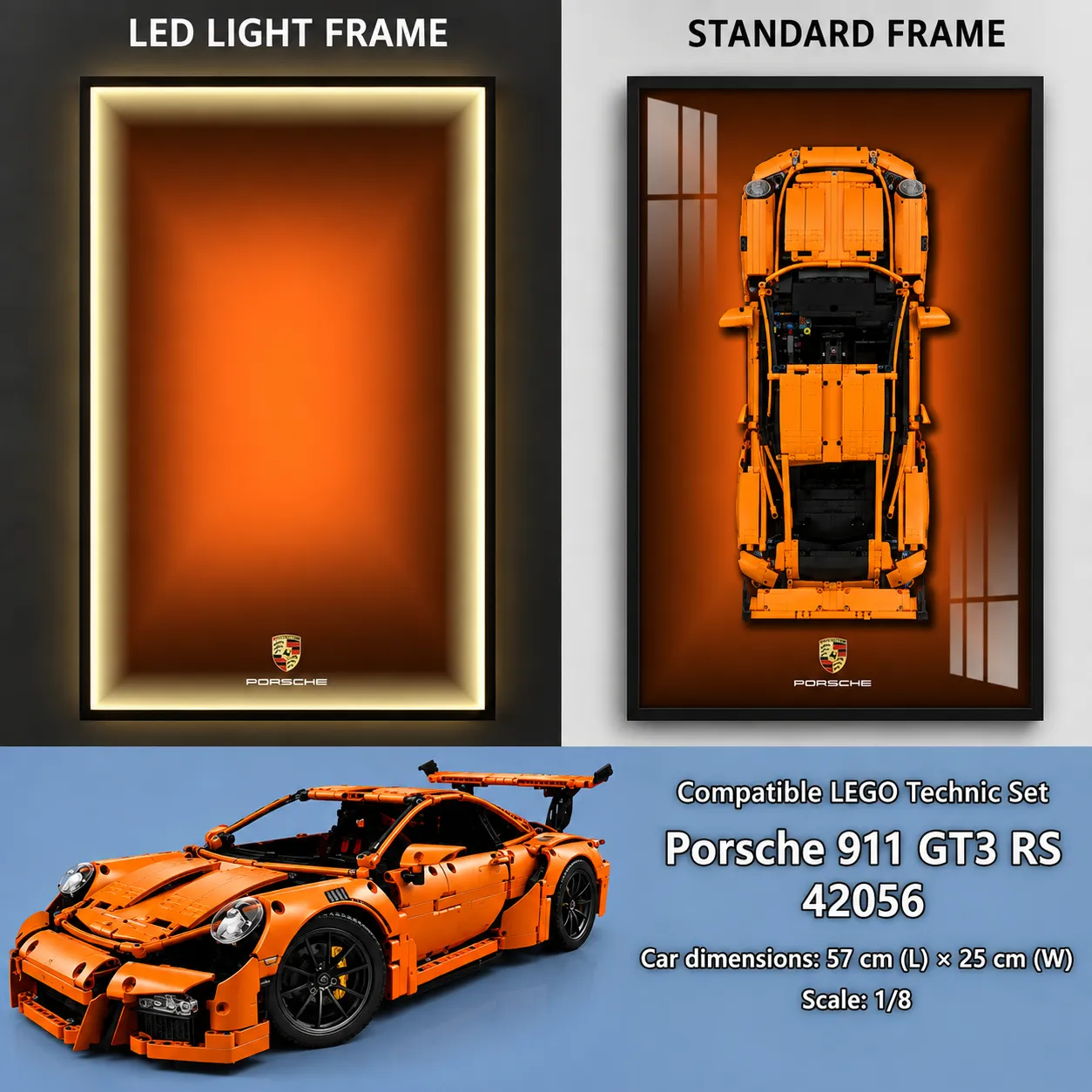 Väggmonterad displayram för LEGO® Technic™ 42056 Porsche 911 GT3 RS — 2