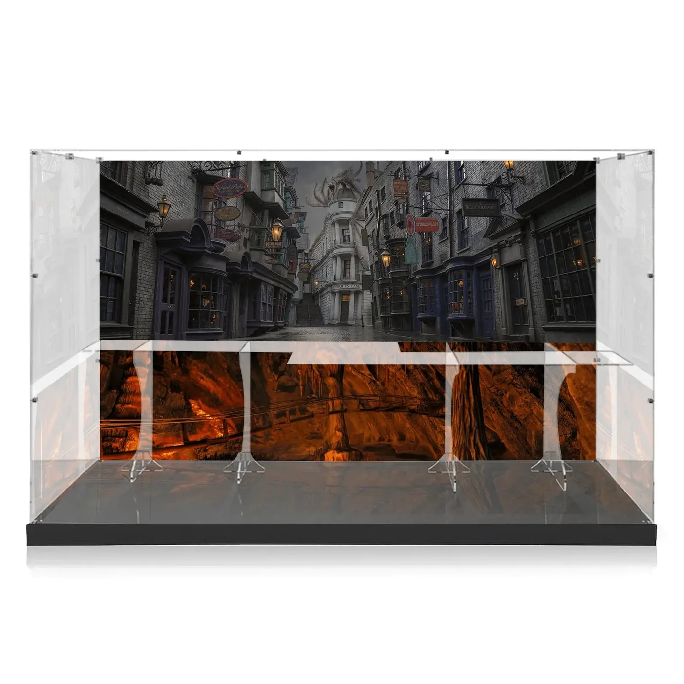 Premium Acryl-Vitrine mit individueller Bemalung für LEGO® Harry Potter™ Diagon Alley™ (75978) und Gringotts™ Wizarding Bank (76417) im Kombi-Set — 2
