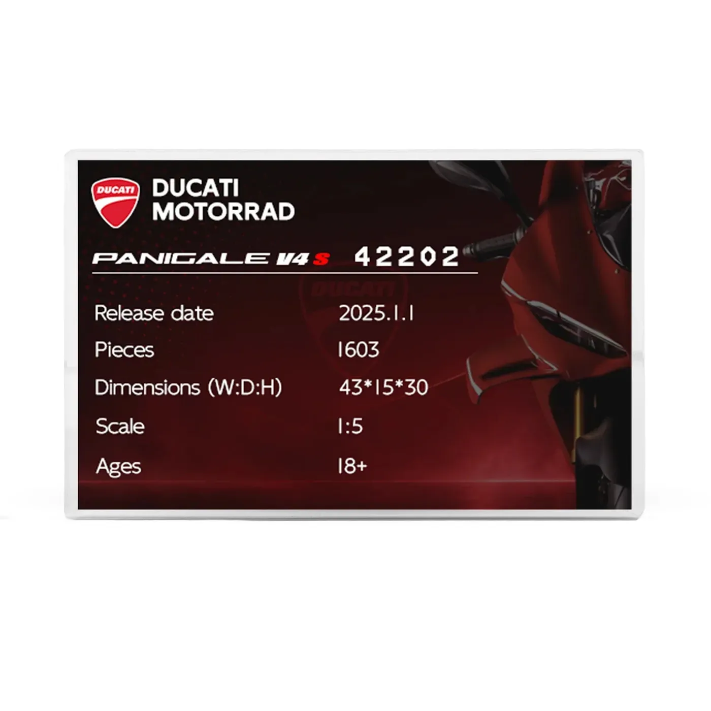 Gablota ekspozycyjna do LEGO Technic™ Ducati Panigale V4 S Motorcycle 42202 — 2