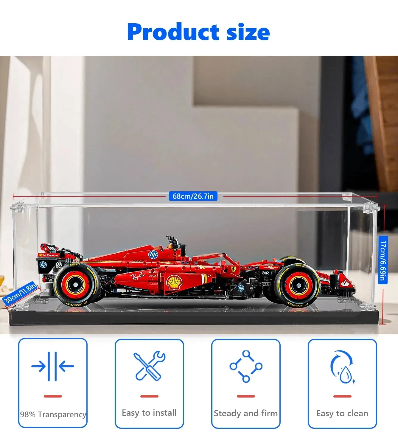Display Case for LEGO Ferrari SF-24 F1 Car (1 :8 suitable) 42207 — 5