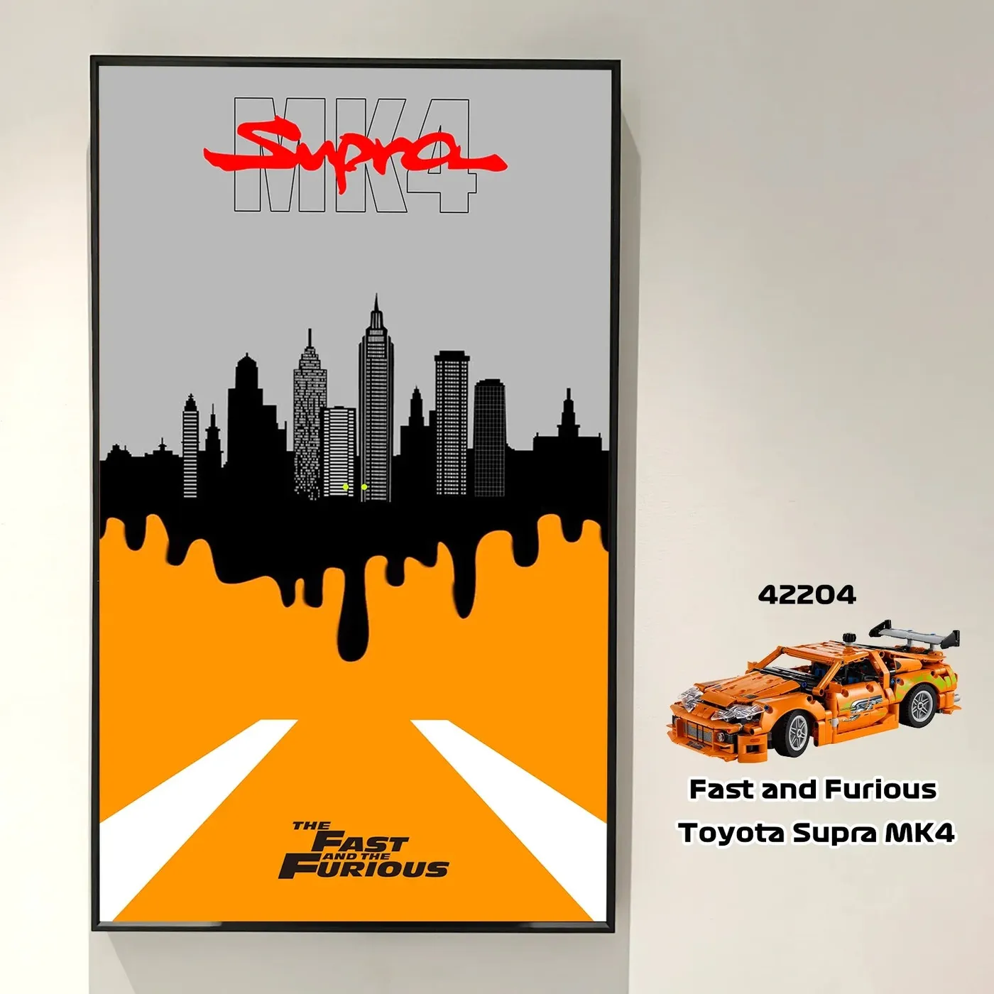 (Maßanfertigung) Display-Wandboard für lego Technic™ Fast and Furious Toyota Supra MK4 42204