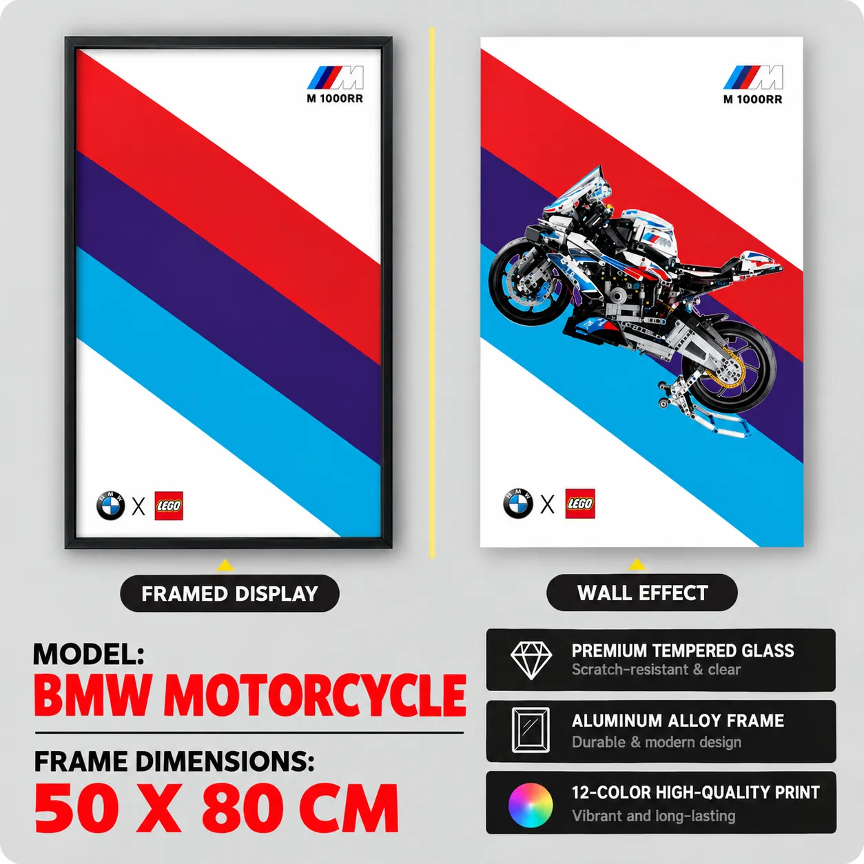 Vertikale Wand-Displayhalterung für das LEGO® 42130 Technic™ BMW M 1000 RR Motorrad — 2