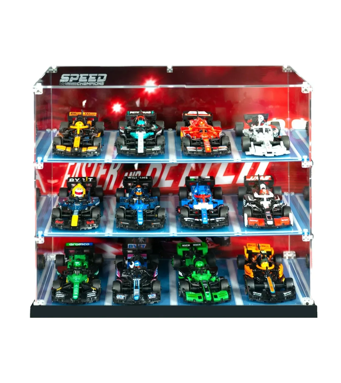 Gablota ekspozycyjna na 12 samochodów LEGO Speed Champions | 3-poziomowe rozwiązanie do ekspozycji samochodów LEGO