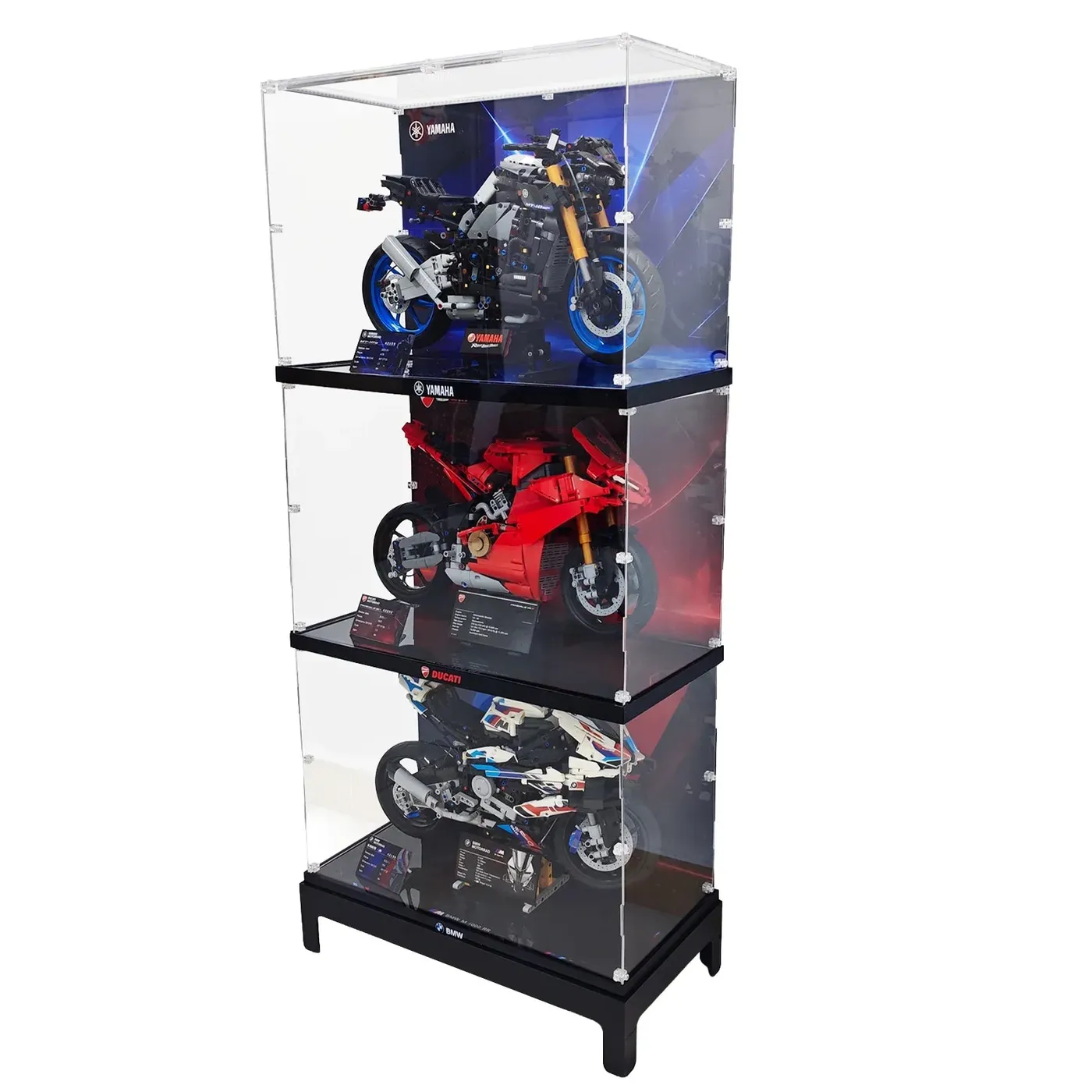 Display Case Set for LEGO® Technic™ BMW M 1000 RR (42130), Ducati Panigale V4 S Motorcycle (42202), Yamaha MT-10 SP (42159) — 2