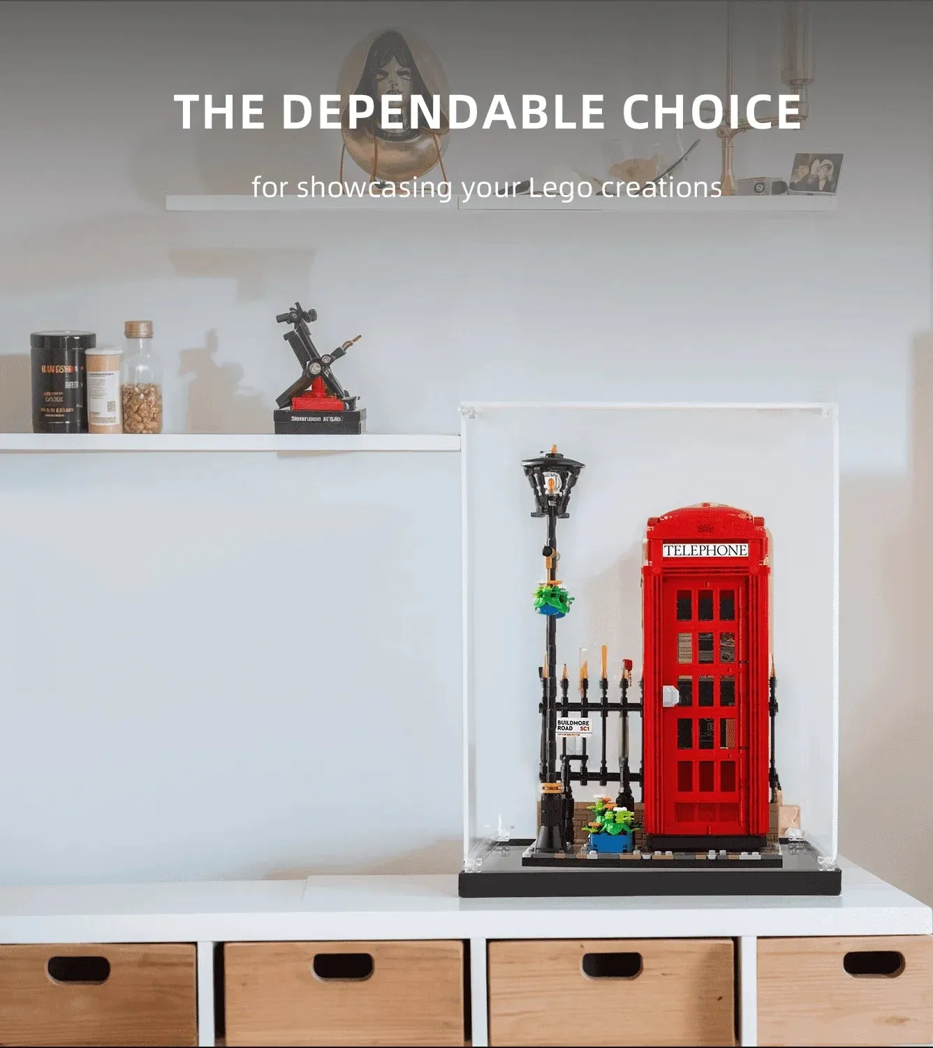 Display case for LEGO Creator Red London Telephone Box 21347 — 2
