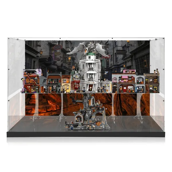 Premium Acryl-Vitrine mit individueller Bemalung für LEGO® Harry Potter™ Diagon Alley™ (75978) und Gringotts™ Wizarding Bank (76417) im Kombi-Set